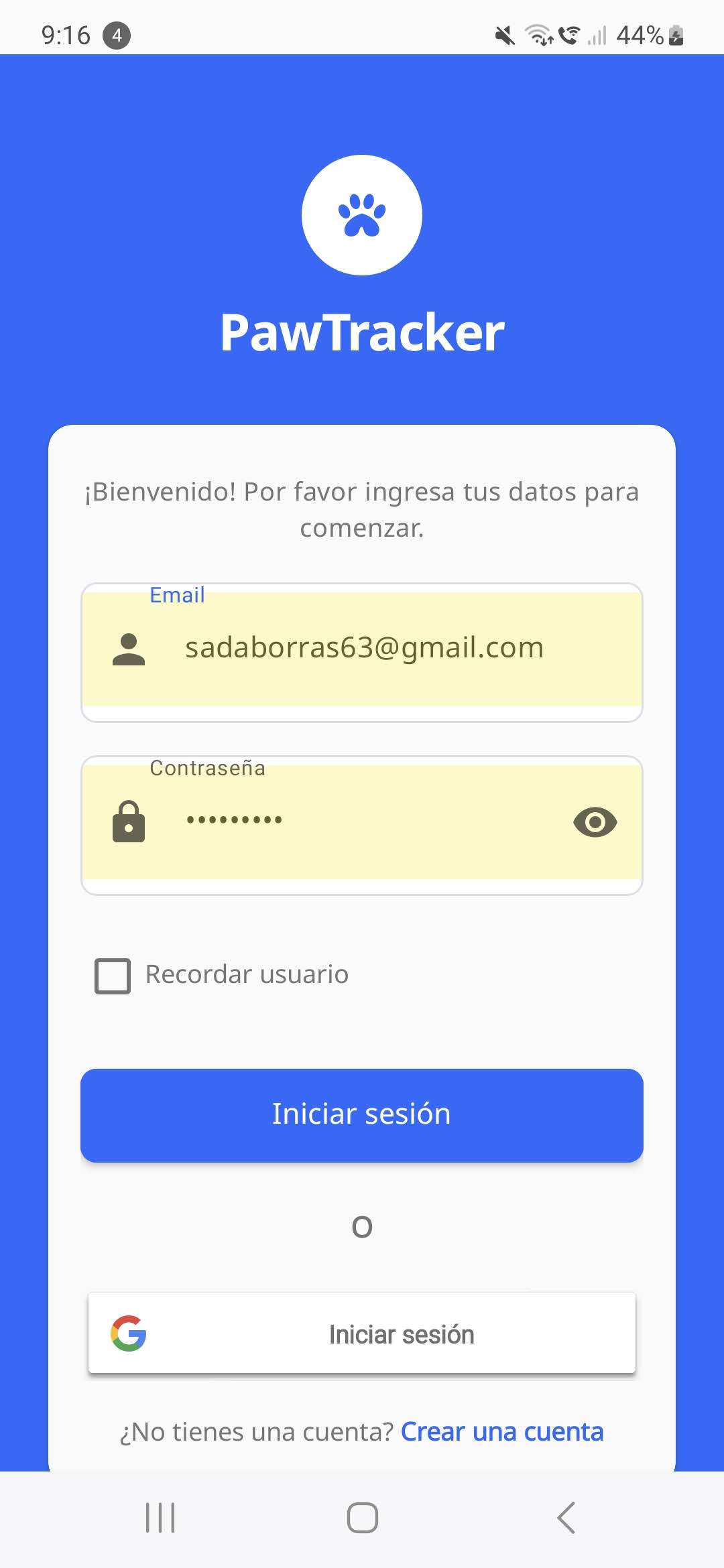 Pantalla de inicio de sesión con teclado