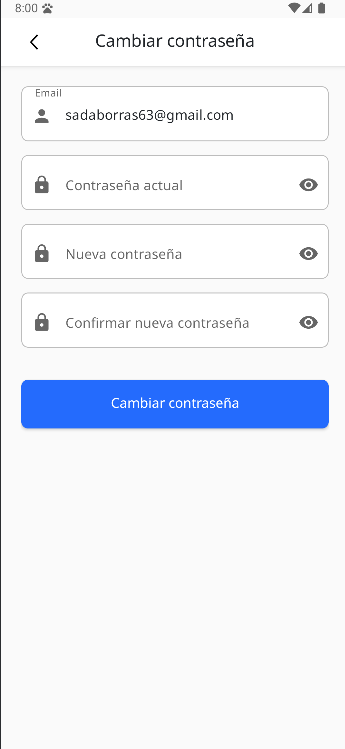 Pantalla de cambio de contraseña